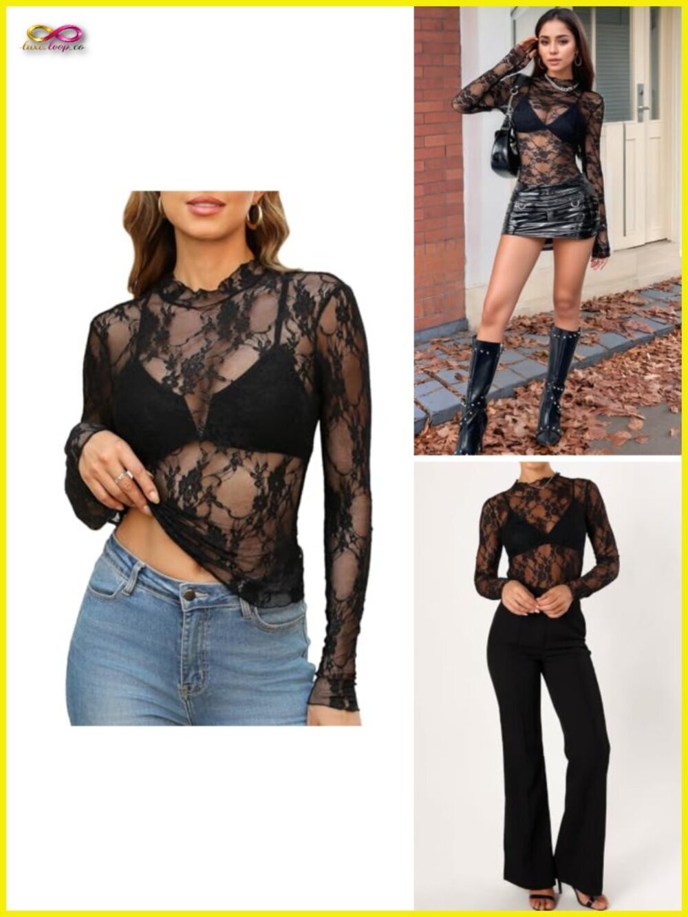 Long Sleeve Mesh Top See Through Mock Neck Sheer Blouses